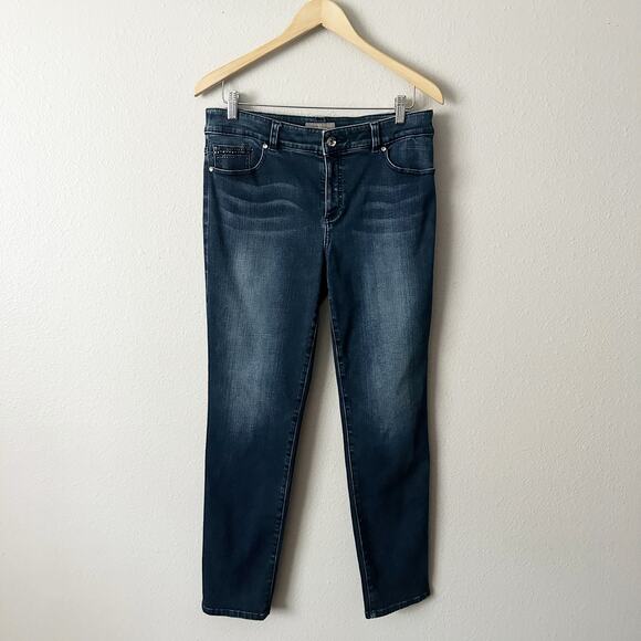 Chico’s So Slimming Size 1 Rhinestone Embellished Slim Ankle Jeans size 8 - Picture 2 of 12